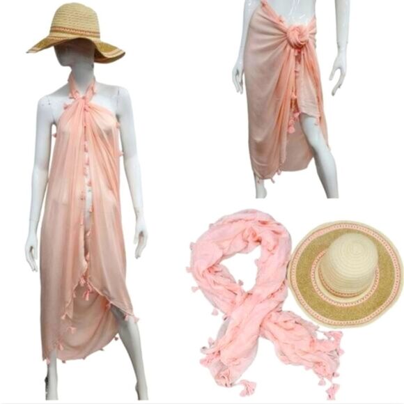 Quagga Summer Beach Hat and Tassel scarf sarong Dress NWT - Picture 1 of 11